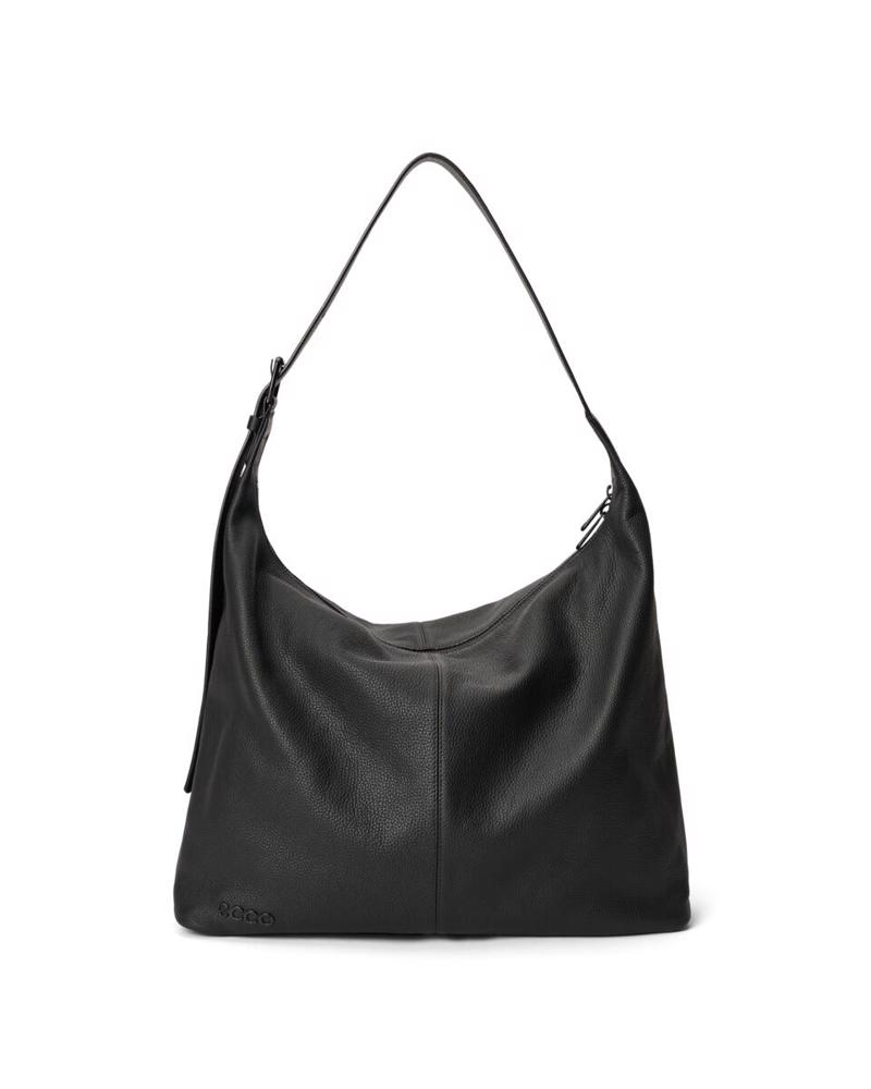 BLACK ECCO Hobo L Soft Pebbled Leather