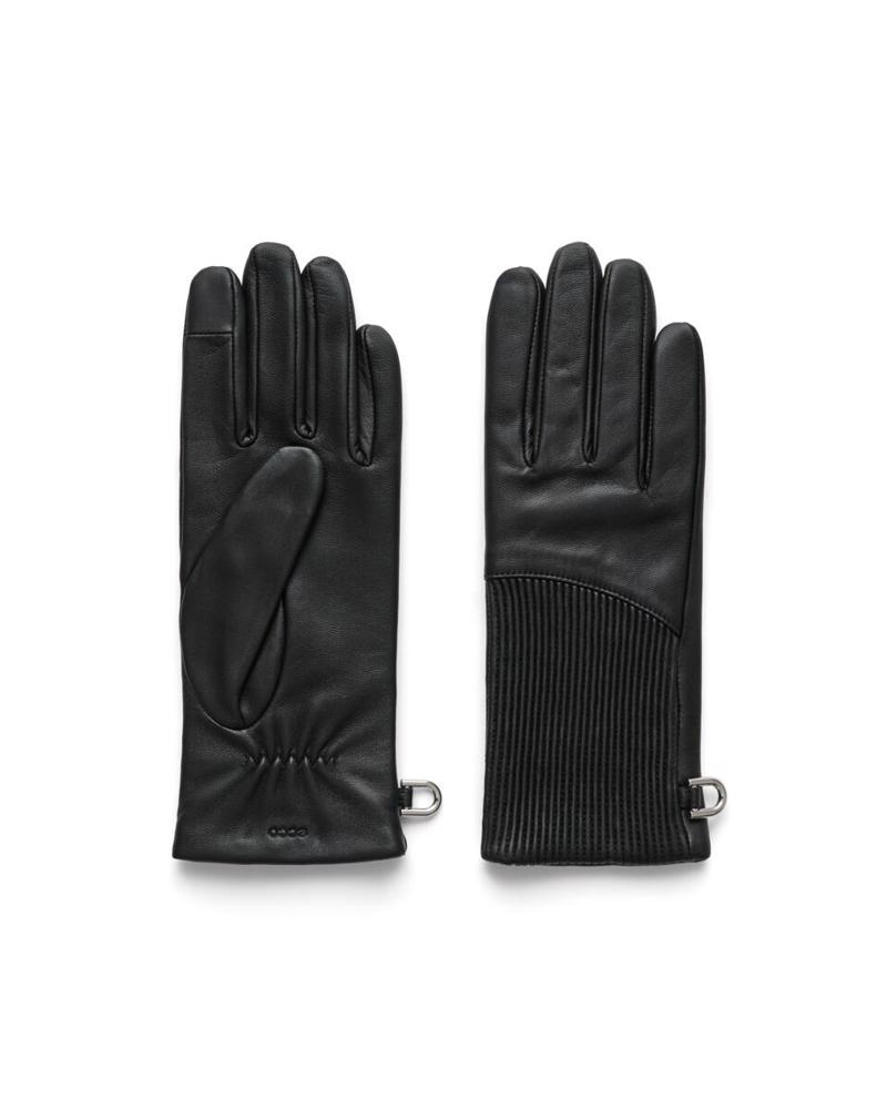 BLACK ECCO Womens Plissé Gloves