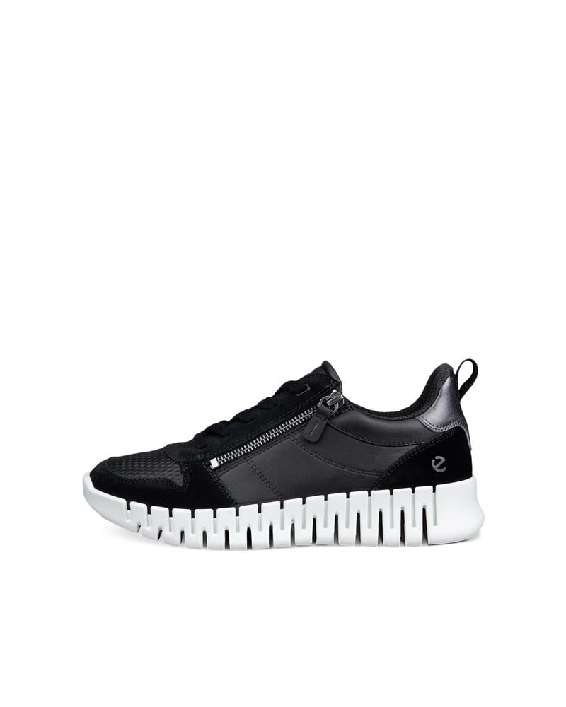 BLACK ECCO GRUUV W SIDE ZIP LACE