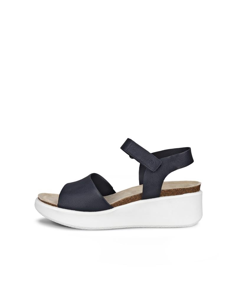BLACK ECCO FLOWT WEDGE CORK SANDALS