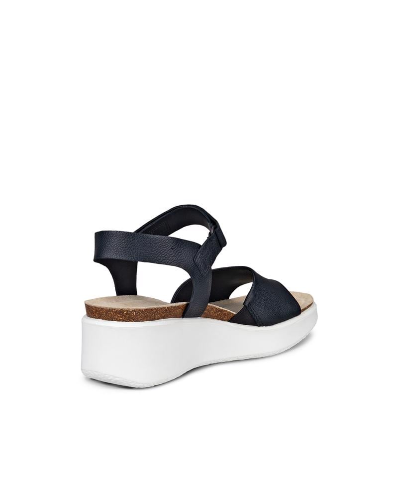 BLACK ECCO FLOWT WEDGE CORK SANDALS