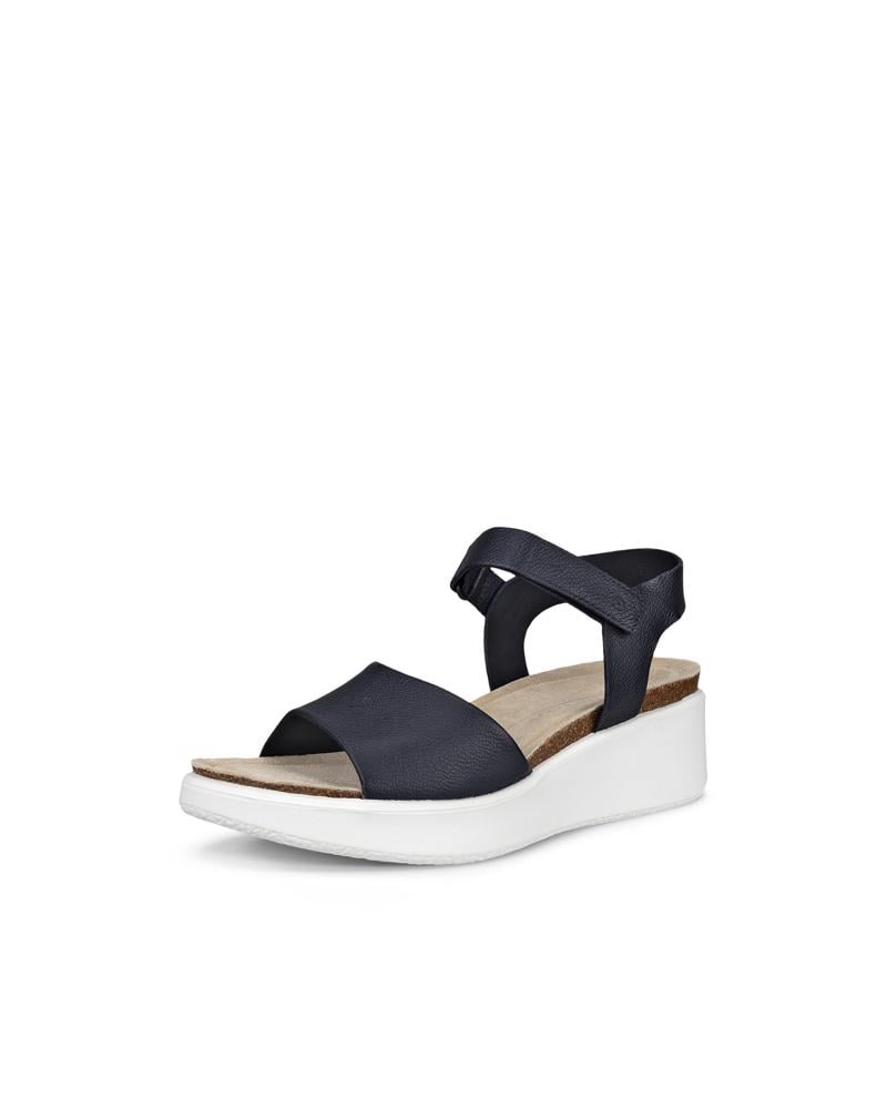 BLACK ECCO FLOWT WEDGE CORK SANDALS