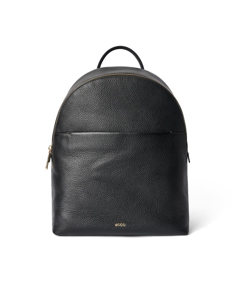 BLACK ECCO Round Pack M Pebbled Leather Bag