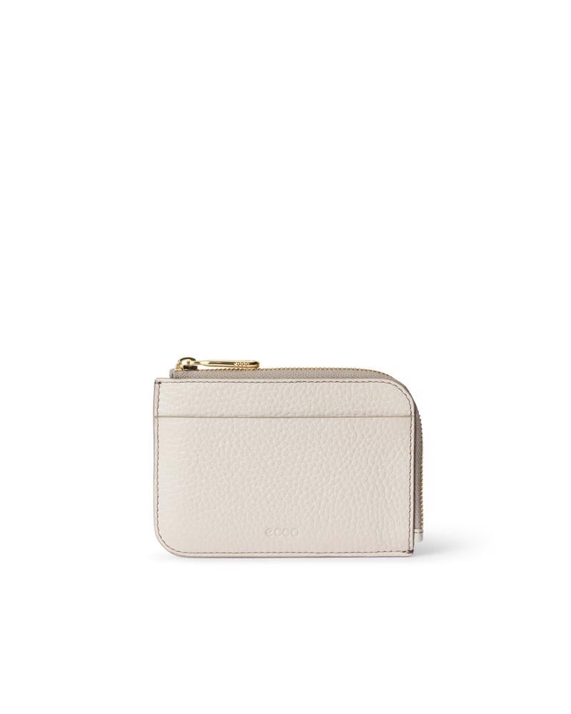 Beige ECCO Card Case Zipped Pebbled Leather