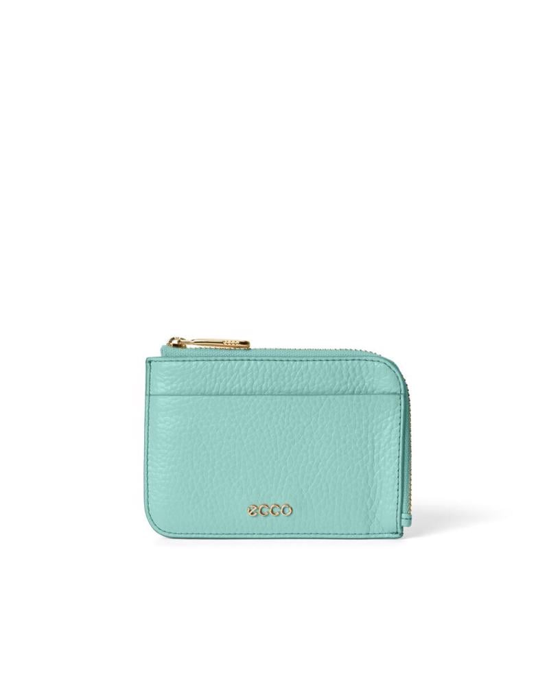 BLUE ECCO Card Case Zipped Pebbled Leather