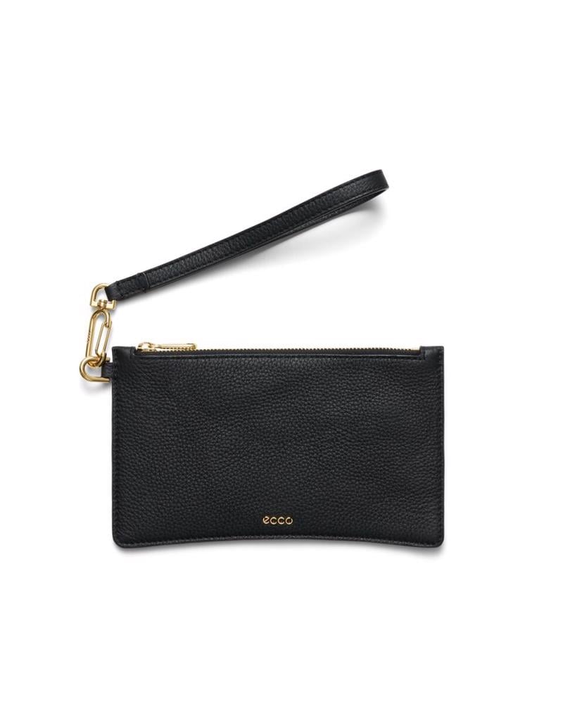 BLACK ECCO Wristlet Soft Pebbled Leather