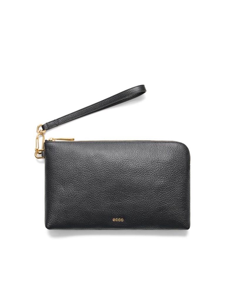 BLACK ECCO Wristlet L Soft Pebbled Leather